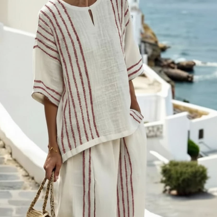 Alvya™ - Randigt Linne Set