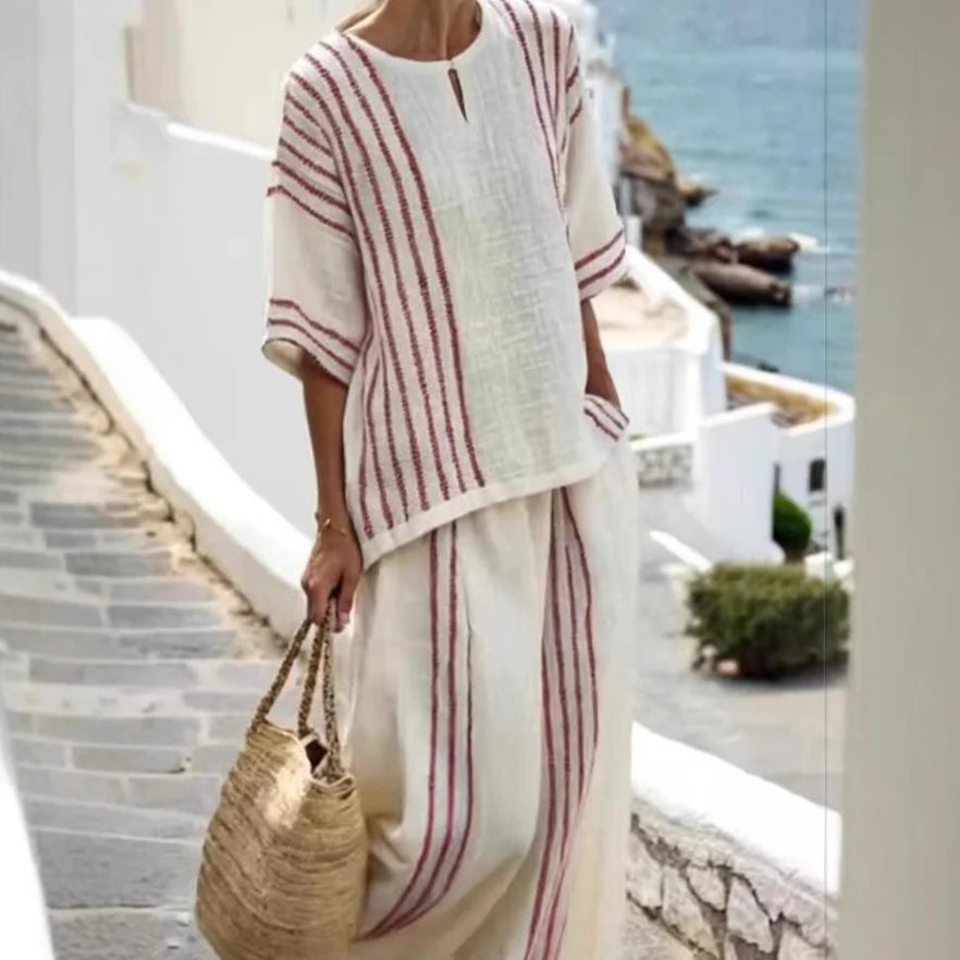 Alvya™ - Randigt Linne Set