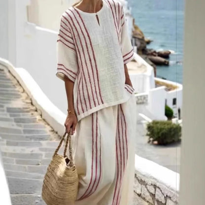 Alvya™ - Randigt Linne Set