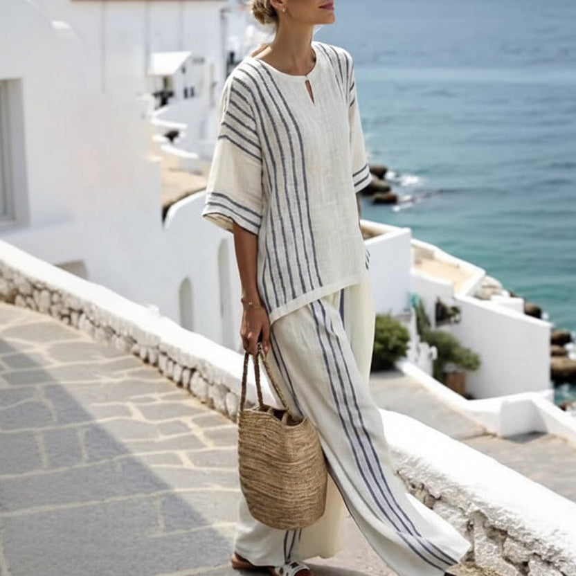 Alvya™ - Randigt Linne Set