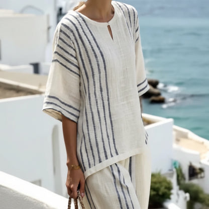 Alvya™ - Randigt Linne Set